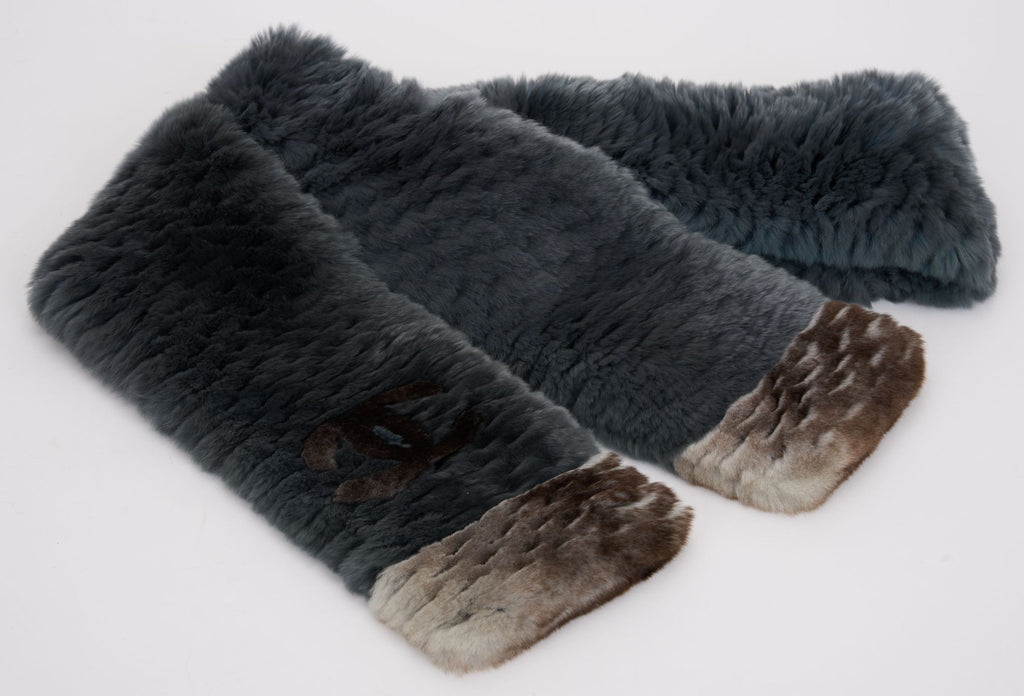 Chanel Orylag Fur Two-Tone Logo Scarf