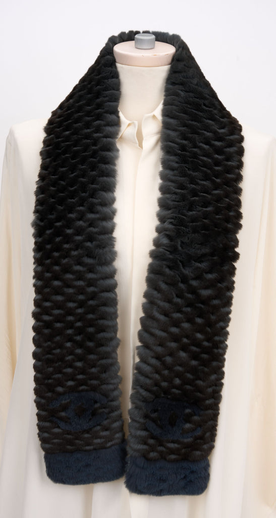 Chanel Orylag Fur Two Tone Logo Scarf