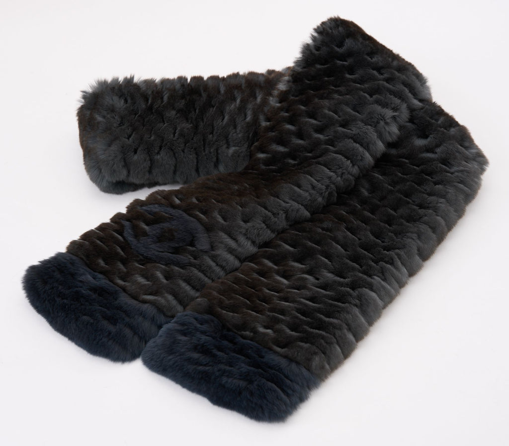 Chanel Orylag Fur Two Tone Logo Scarf