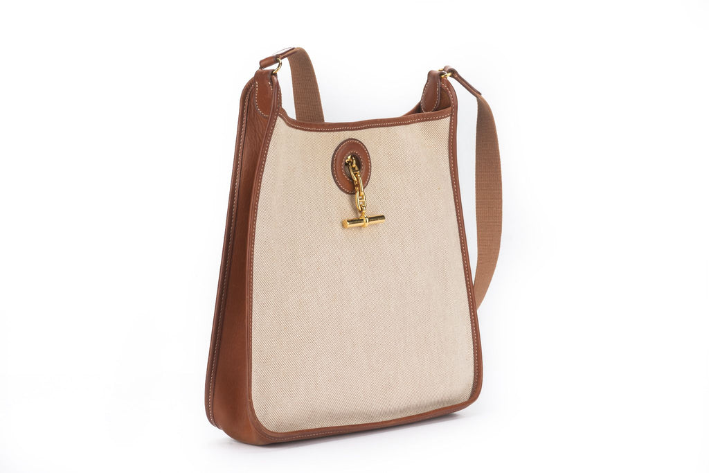 Hermès Toile and Gold Leather Vespa Bag