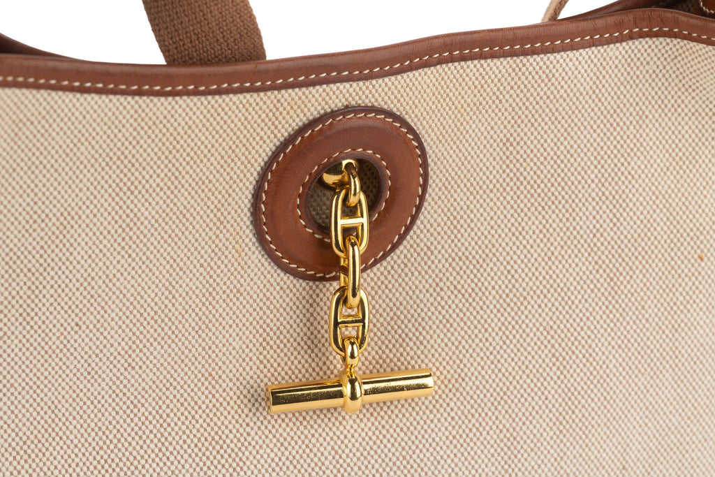 Hermès Toile and Gold Leather Vespa Bag