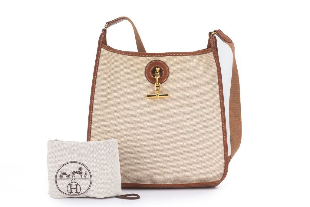 Hermès Toile and Gold Leather Vespa Bag