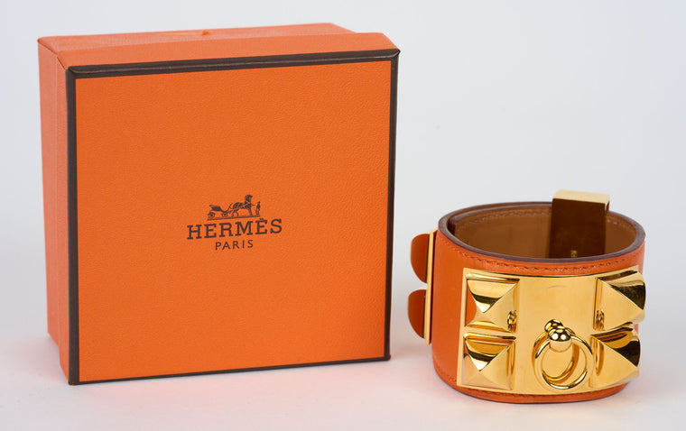 Hermès Orange Swift CDC Gold Bracelet