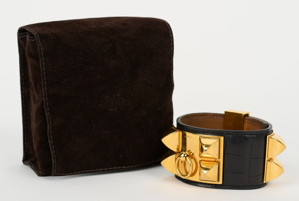 Hermès Black Croc CDC Gold Bracelet