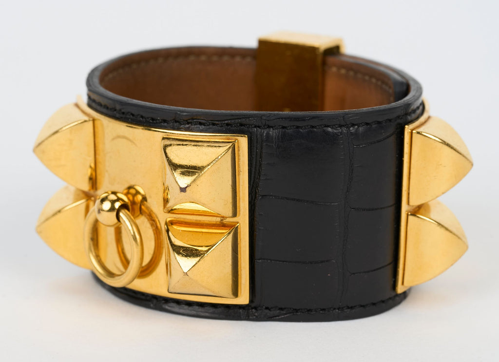 Hermès Black Croc CDC Gold Bracelet