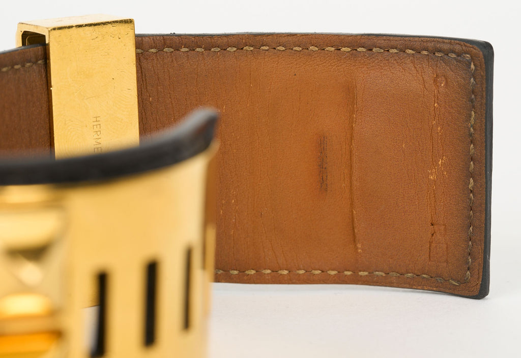 Hermès Black Croc CDC Gold Bracelet