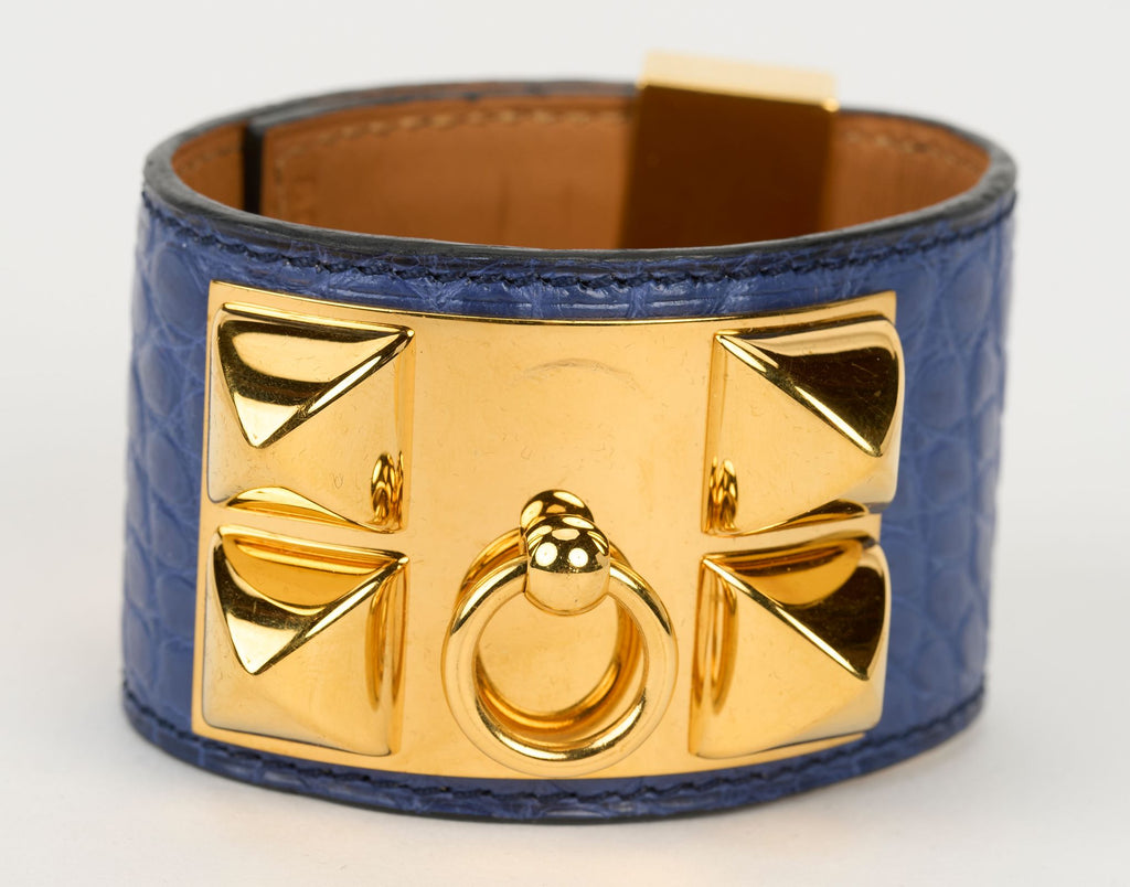 Hermès Blue Croc CDC Gold Bracelet