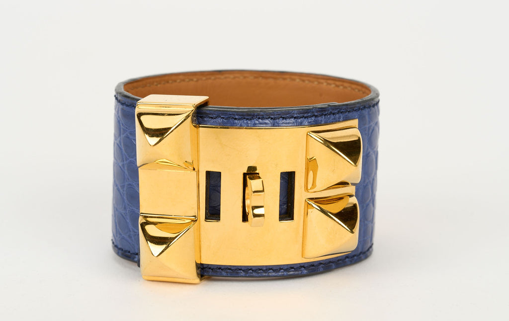 Hermès Blue Croc CDC Gold Bracelet
