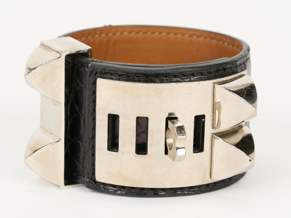 Hermès Black Croc CDC Silver Bracelet