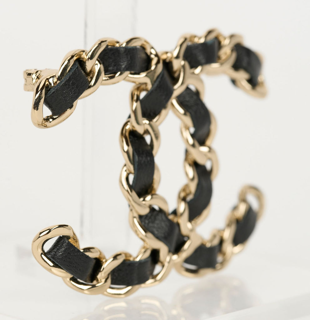 Chanel Champagne Gold Leather CC Pin NIB