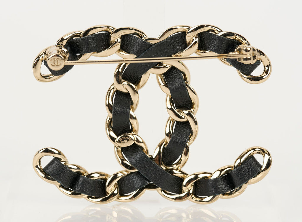 Chanel Champagne Gold Leather CC Pin NIB