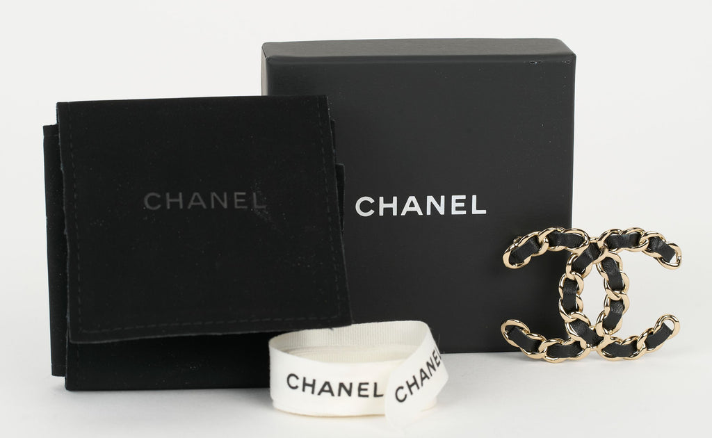 Chanel Champagne Gold Leather CC Pin NIB
