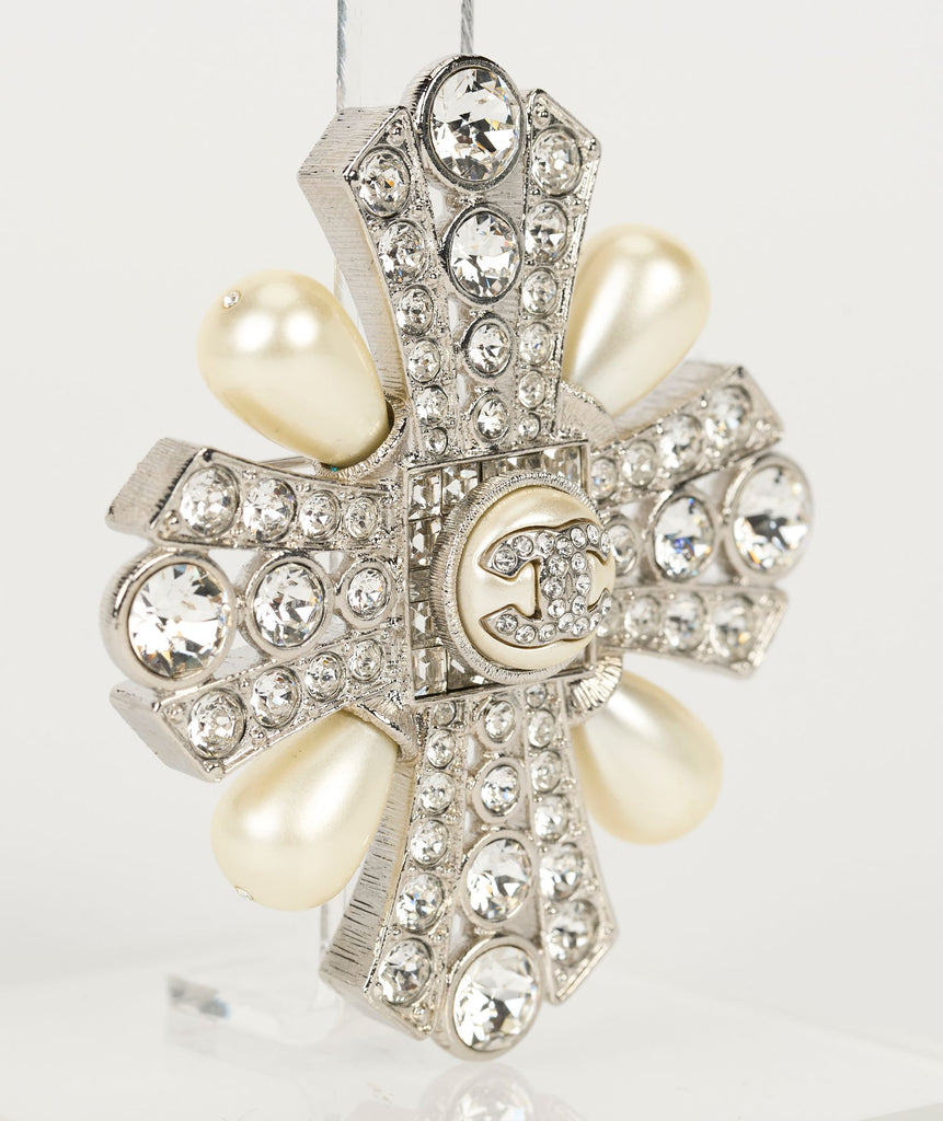 Chanel Faux Pearl & Strass CC Brooch