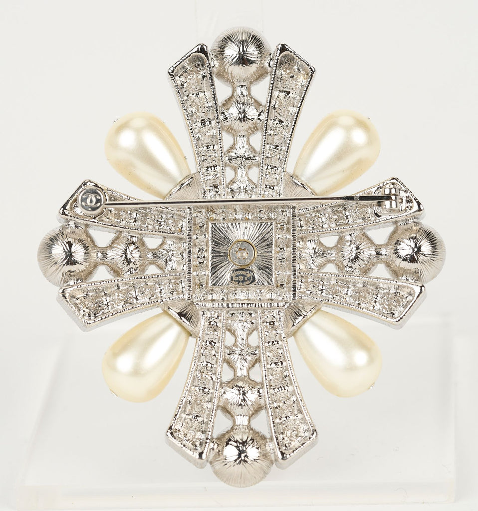 Chanel Faux Pearl & Strass CC Brooch