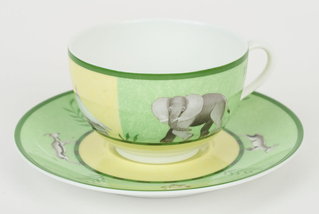 Hermès Set/2 Africa Green Teacups W/Box