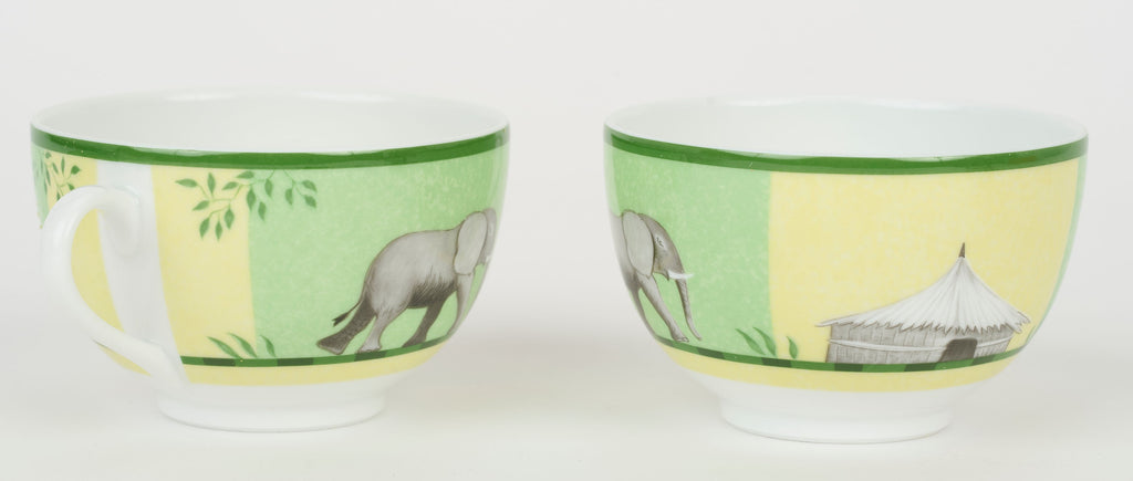 Hermès Set/2 Africa Green Teacups W/Box