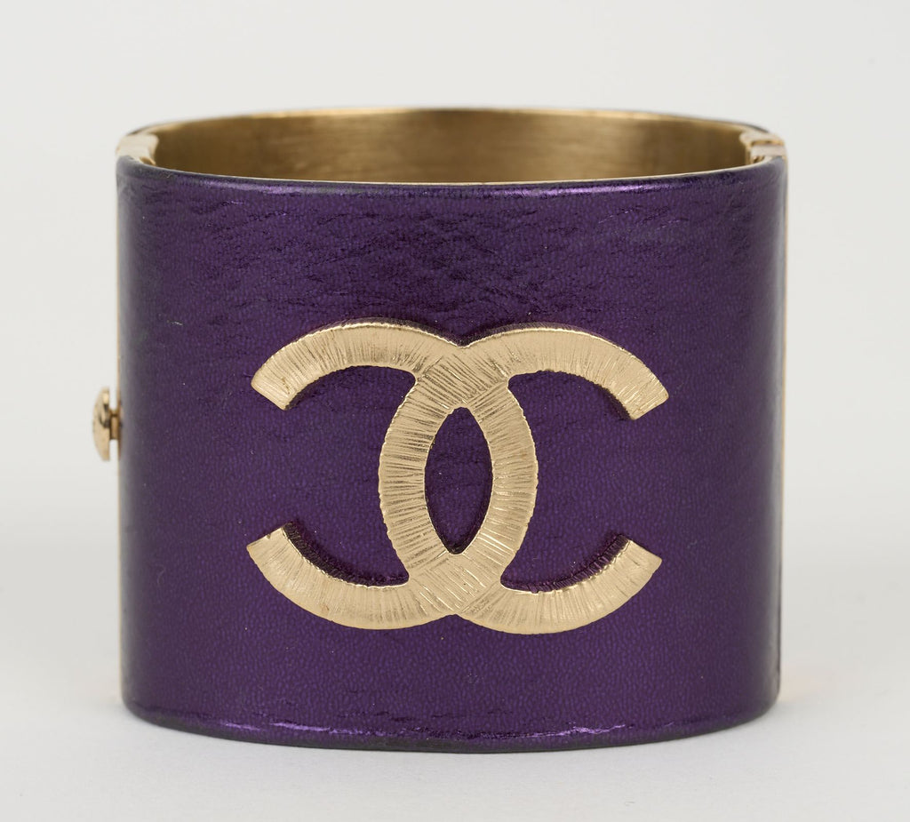 Chanel Purple Leather CC Cuff Bracelet