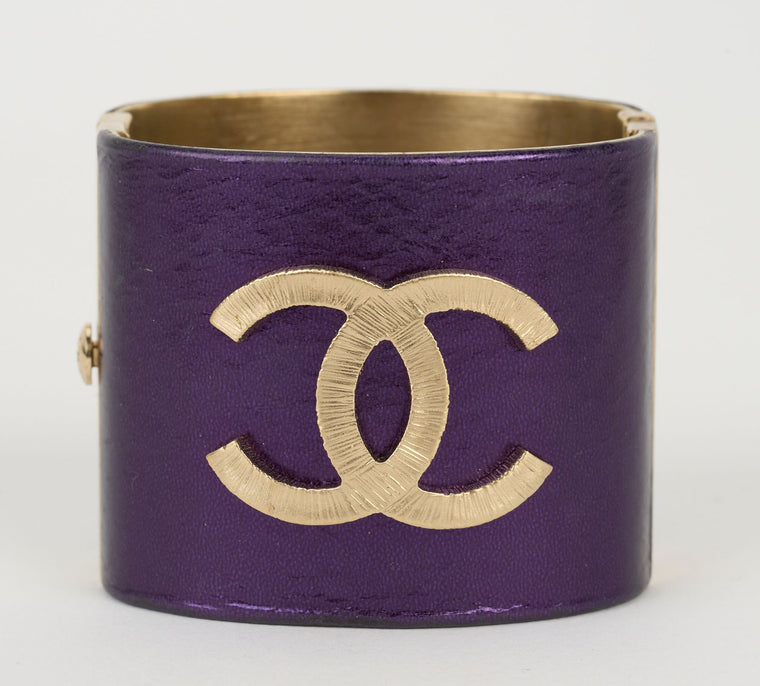 Chanel Purple Leather CC Cuff Bracelet