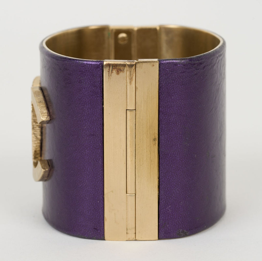 Chanel Purple Leather CC Cuff Bracelet