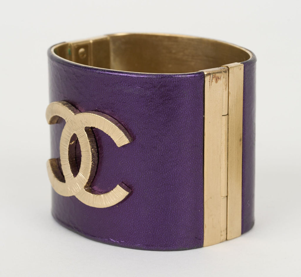 Chanel Purple Leather CC Cuff Bracelet