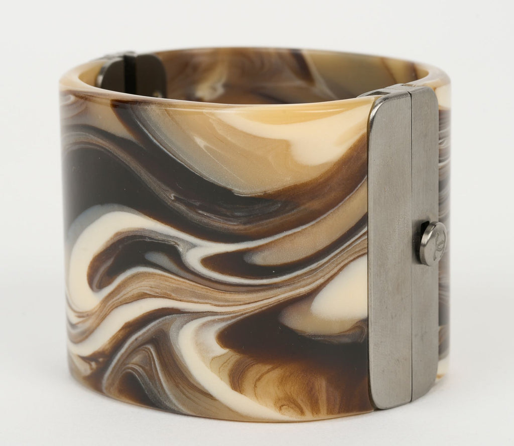 Chanel Brown Printed Marble Resin Cuff