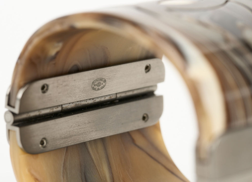 Chanel Brown Printed Marble Resin Cuff