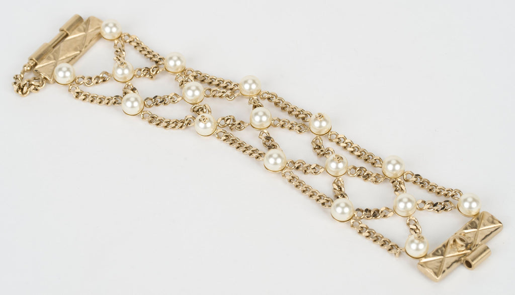 Chanel Light Gold Pearls Chain Bracelet