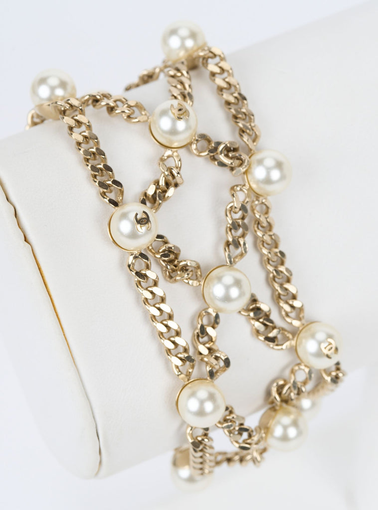 Chanel Light Gold Pearls Chain Bracelet