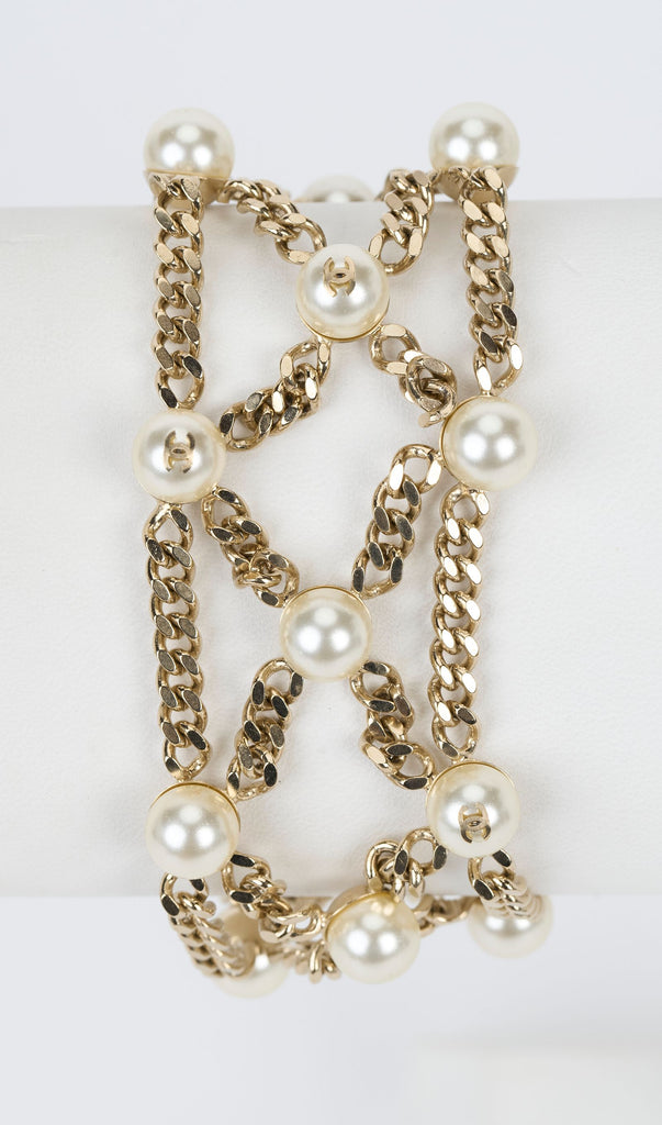 Chanel Light Gold Pearls Chain Bracelet