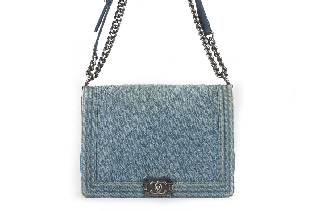 Chanel Denim Quilted Large Boy Flap Blue