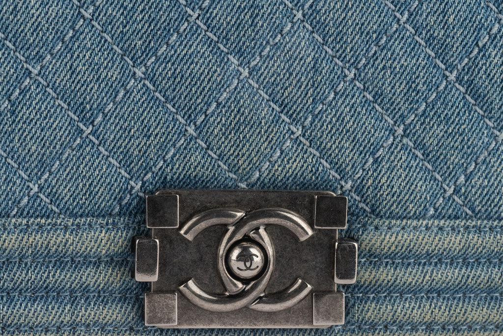 Chanel Denim Quilted Large Boy Flap Blue