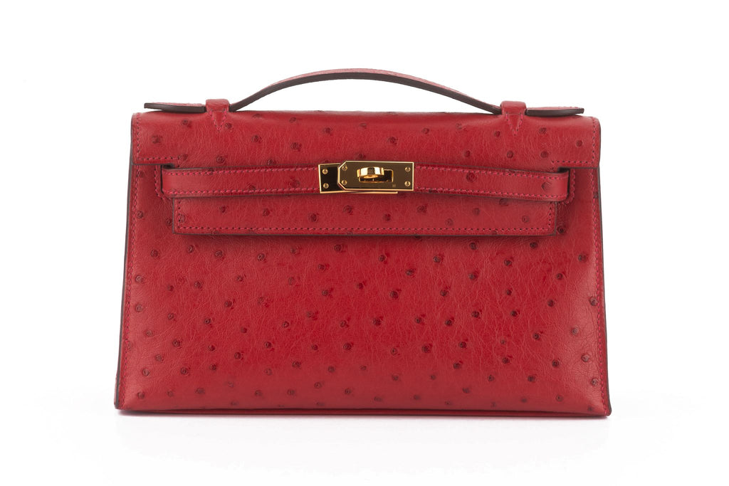 Hermès Ostrich Kelly Pochette Rouge