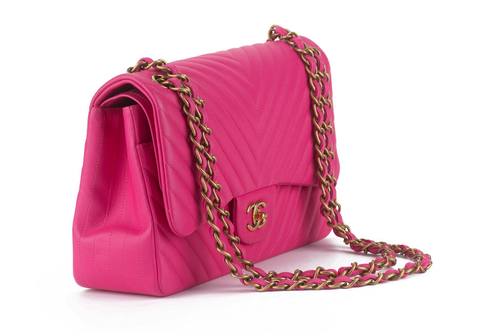 Chanel Pink Chevron Classic Double Flap