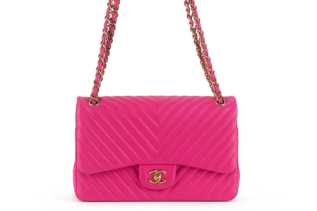 Chanel Pink Chevron Classic Double Flap