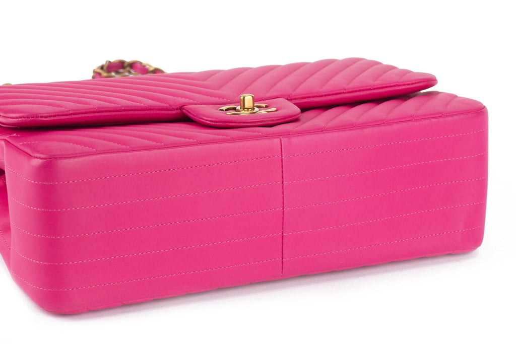 Chanel Pink Chevron Classic Double Flap