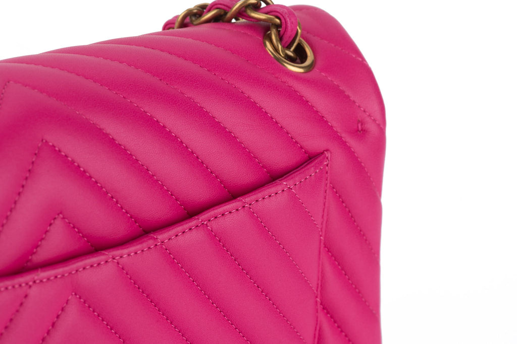 Chanel Pink Chevron Classic Double Flap