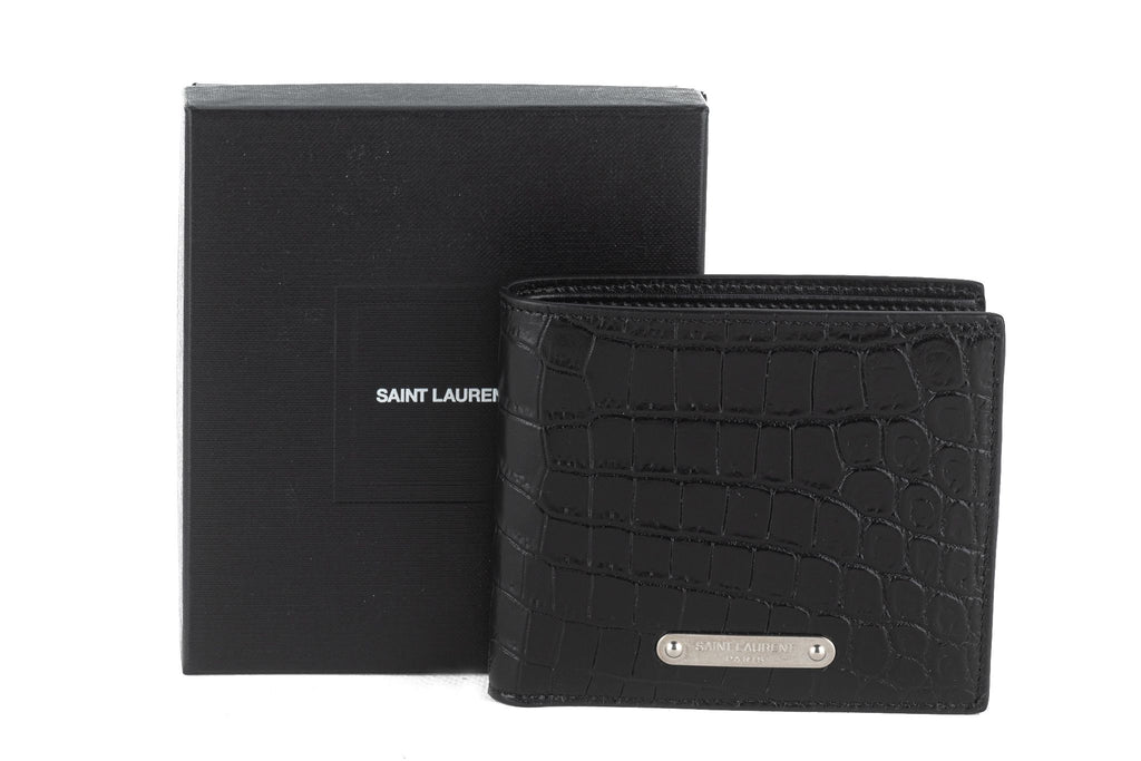 YSL New Black Croc Embossed Wallet