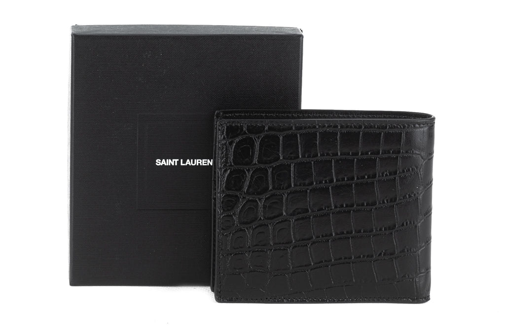 YSL New Black Croc Embossed Wallet