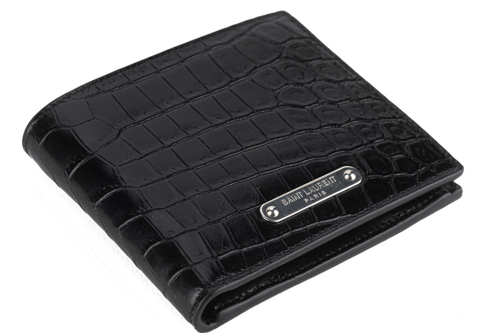 YSL New Black Croc Embossed Wallet