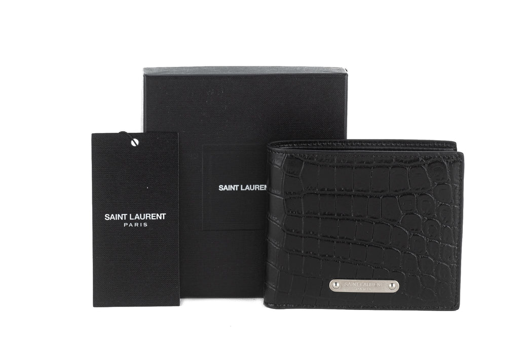 YSL New Black Croc Embossed Wallet