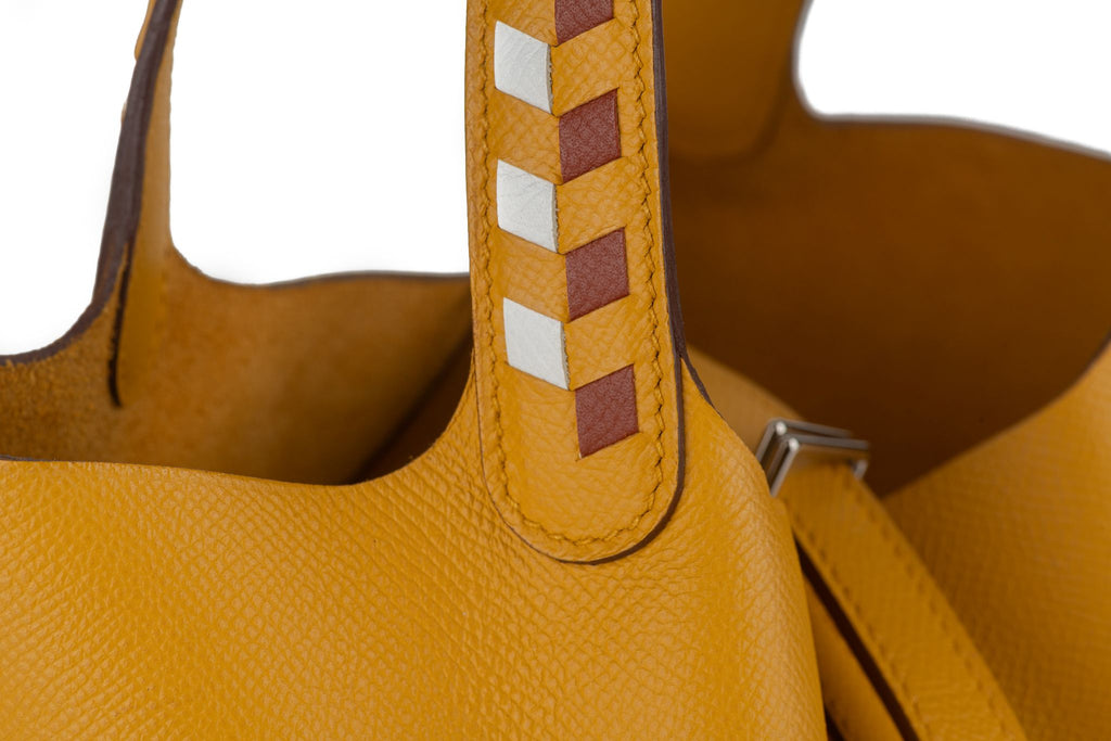 Hermès Tressage De Cuir Picotin Jaune