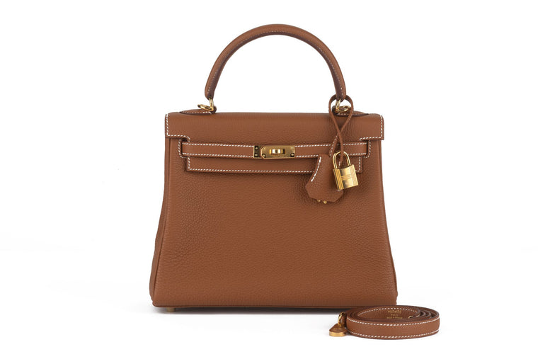 Hermès  New Kelly 25 Retournè Gold Togo