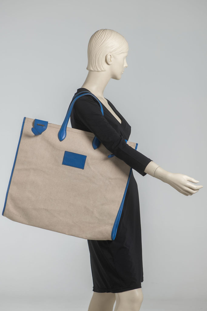 Hermès Kaba Tote Toile in Blue Leather