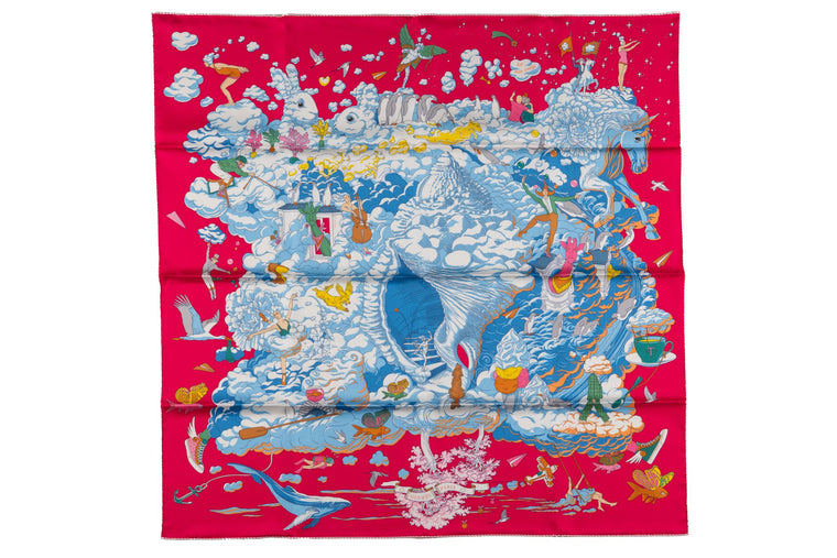 Hermès "Sur Mon Nuage" Red Silk Scarf NB
