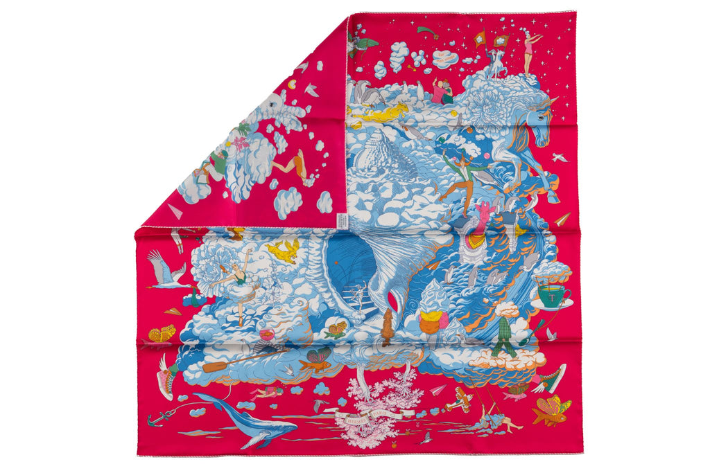 Hermès "Sur Mon Nuage" Red Silk Scarf NB