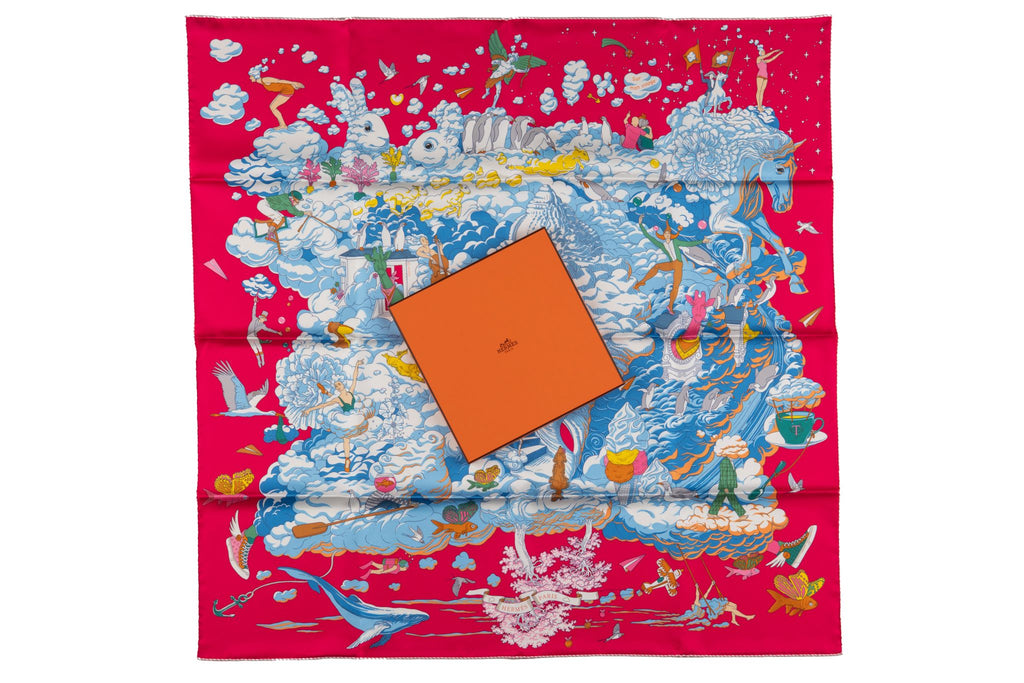 Hermès "Sur Mon Nuage" Red Silk Scarf NB