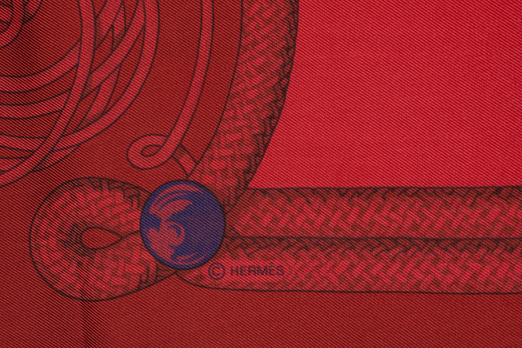Hermès "Brandebourg" Red Die Silk Scarf