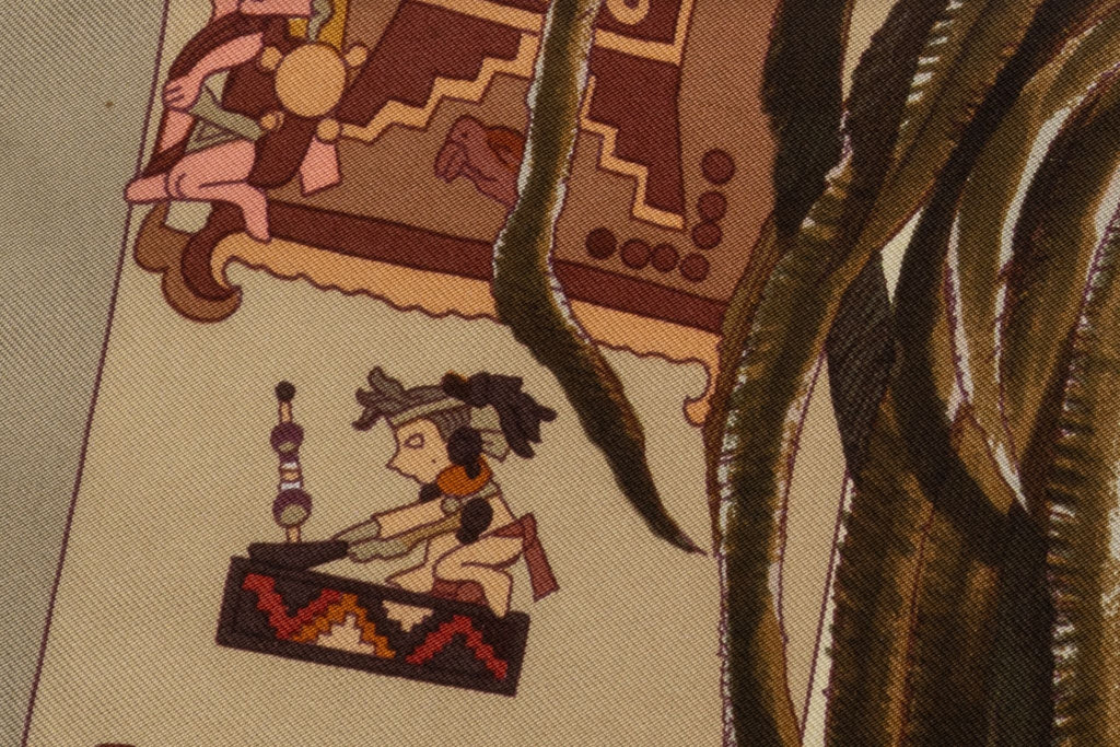 Hermès "Colombus" Taupe Silk Scarf