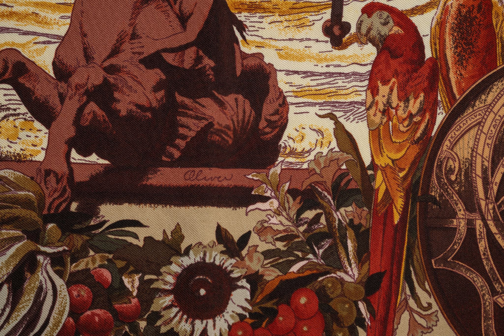 Hermès "Colombus" Taupe Silk Scarf