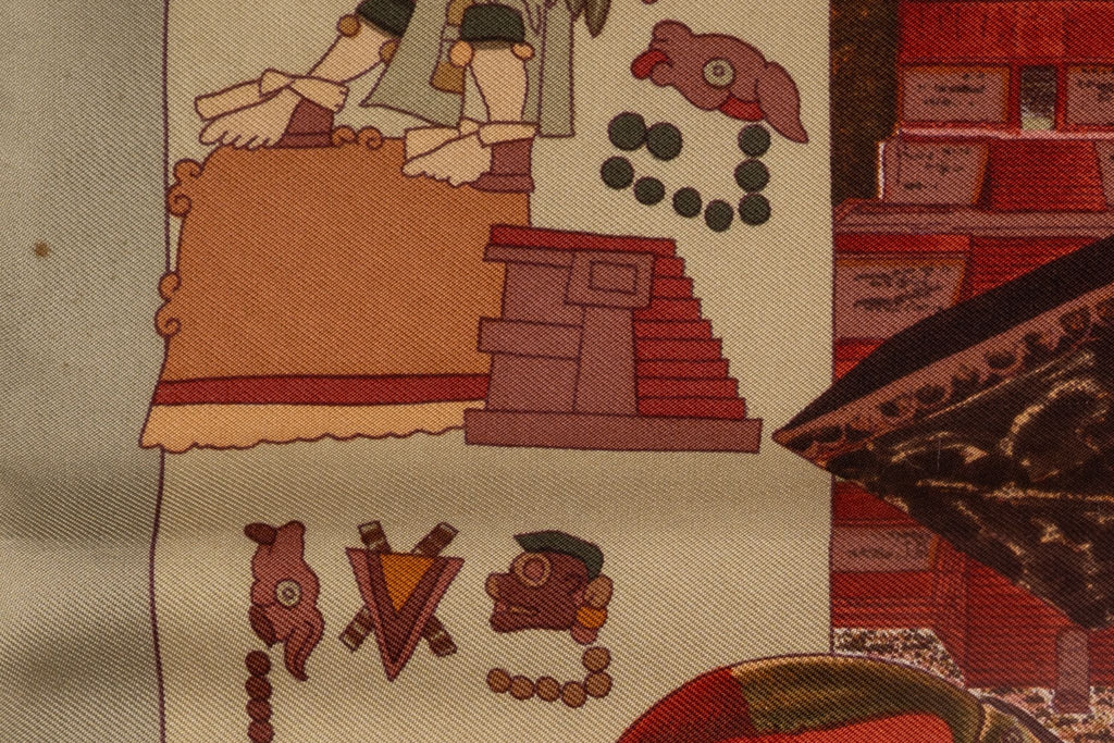 Hermès "Colombus" Taupe Silk Scarf